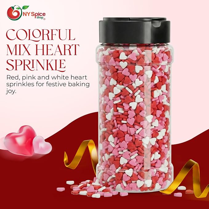 NY Spice Shop Multicolored Heart Sprinkles - 2.6 Ounce Love Themed Heart Shaped Candies - Edible Candies for Cookies, Cupcakes Brownies - Dessert Decorating Sweet Gifts & Parties