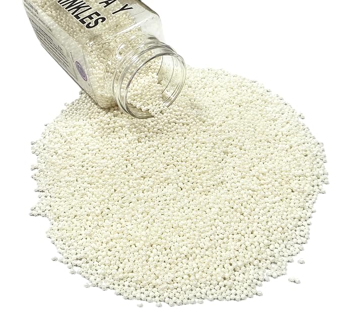 Sentovac Edible 2mm White Pearl Sugar Sprinkles for Cake Decorating | 1 Bottle 3.53oz/ 100g Cookie Decorating Celebrations Wedding Shower Party Chirstmas Supplies