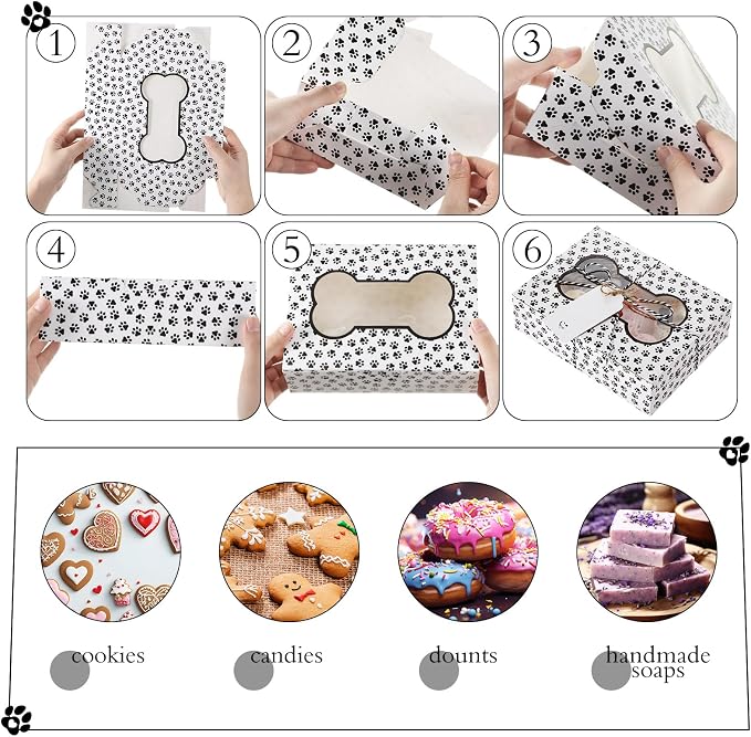 32 Pcs Cookie Boxes with Window 8 x 6 x 2.5 Colorful Bakery Boxes Doggy Party Favors for Gift Giving Treat Birthday Chocolate Dessert Donut Cake Packaging