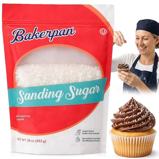 Bakerpan Sanding Sugar for Baking & Cookie Decorating - 16 Ounces Sparkling Sugar Sprinkles for Cookies, Cakes, Cocktails (Made In USA)