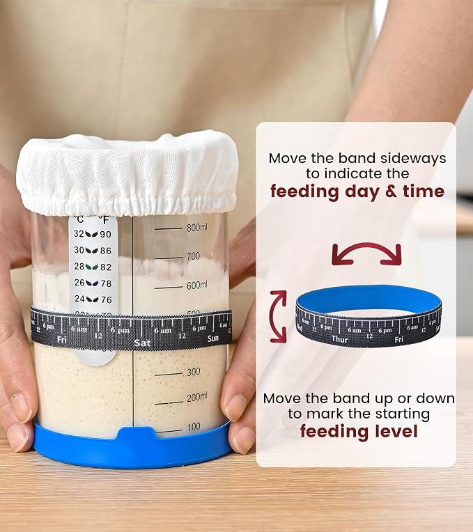 Adodeen Sourdough Starter Jar,Sourdough Starter Kit – 2 Pack 34oz Organic Sour Dough Glass Jars Wide Mouth,Fermenters Tool For Home Bakers,Bread Baking Supplies,Large Glass Container With Lid