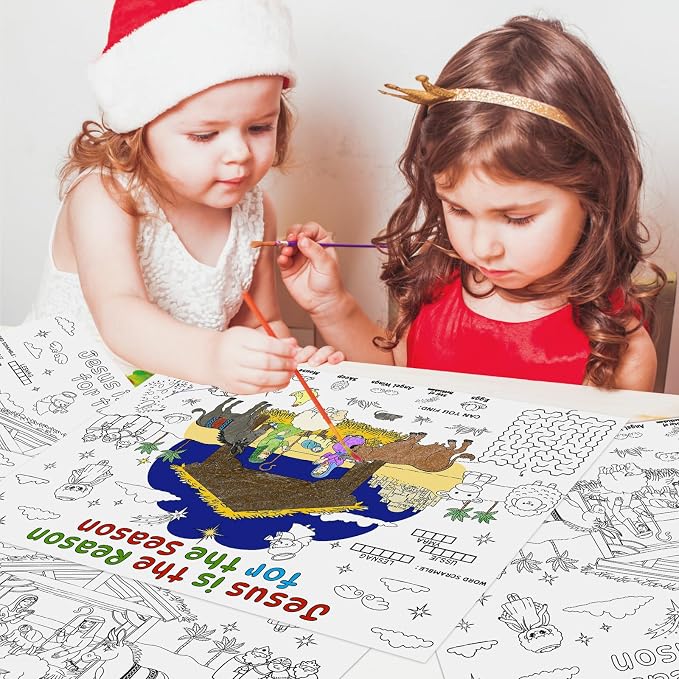 45pcs Nativity Coloring Placemats for Kids Disposable Bible Coloring Poster Christmas Xmas Gifts School Classroom Activities Paper Table Mats