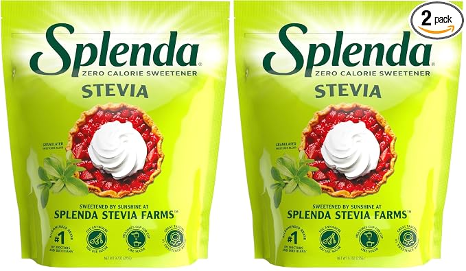 SPLENDA Stevia Zero Calorie Sweetener for Baking, Plant Based Sugar Substitute Granulated Powder, 9.7oz Resealable Pouch (Pack of 2)