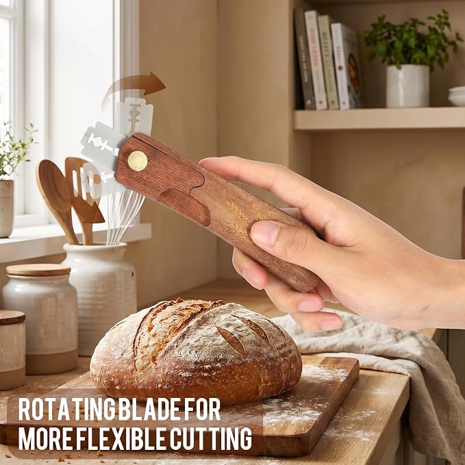 Wooden Bread Lame for Sourdough Scoring, Professional Sourdough Scoring Tool with 10 Blades, Ergonomic Bread Scorer for Artisan Baking Supplies