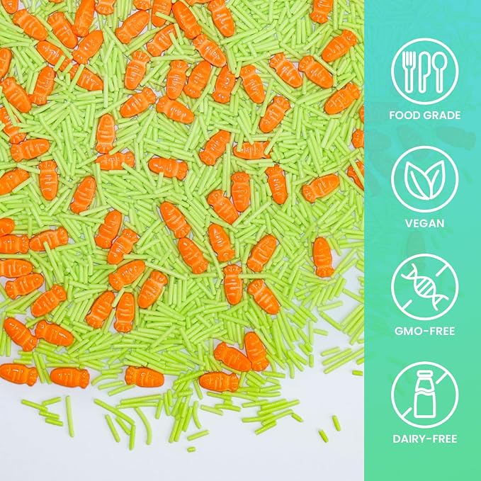 Green Jimmies & Carrot Sprinkles for Cake Decorations, 3.52oz Easter Sprinkles Edible for Cupcakes Topper for Cupcakes Topper Baking Cookies Easter Spring Party Supplies