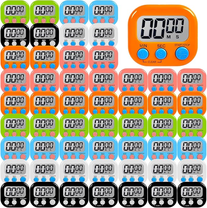 54 Pcs Kitchen Timer Bulk with Small Magnetic Backing Stand Liubeili Digital Timers Manual Electronic Alarm Clock Visual LCD Display for Teacher Toothbrush Exercise Oven Classroom Baking