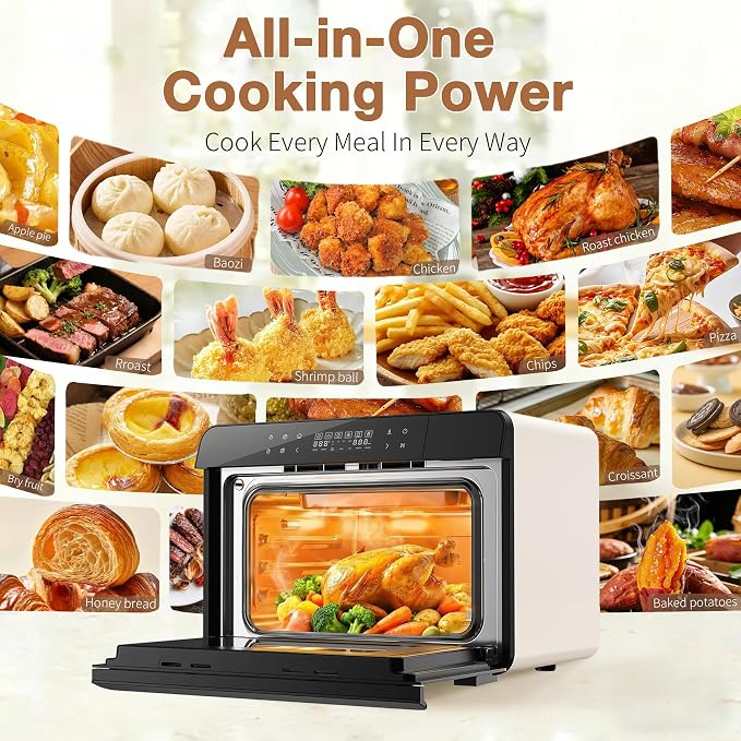 ROBAM Toaster Air Fryer Combi Oven, Countertop Steam Oven 14-in-1 with Convection Steam Roast & Bake, Multi-Stage Cooking, Self-Clean, 7 Modes, 30 Built-In Recipes, for Kitchen Pizza Baking (White)