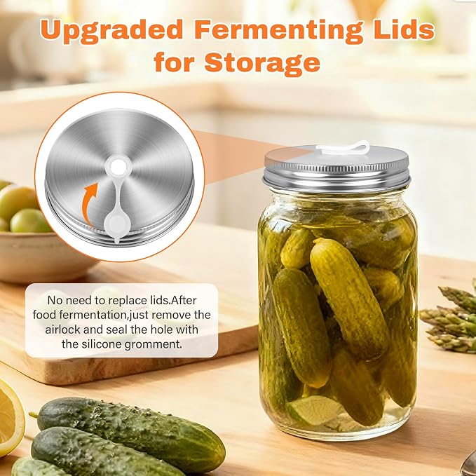 32 oz Mason Jar Fermentation Kit,Sauerkraut/Pickling Kit with 2 Pack Fermentation Jars, 2 Fermentation Lids, 2 Fermenting Weights and Airlocks(2 Jars Included)