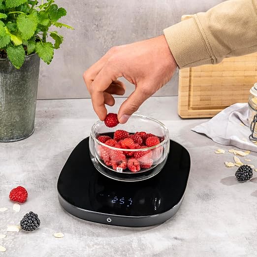 ZWILLING Enfinigy 2-in-1 Digital Kitchen Food Scale, Wireless Charging Station, Max weight 22lbs, Grams & Ounces, 0.1-gram Accuracy, Black
