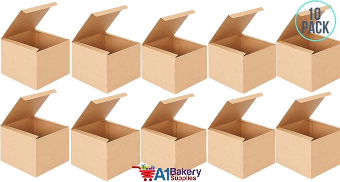 A1 Bakery Supplies Preimer High Kraft Pinstripe Brown Treat Gift Boxes (6 in X 6 in X 6 in 10 pk)
