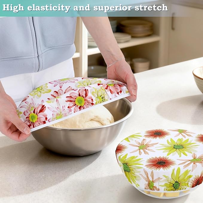 2 Large Reusable Beeswax Bowl Covers for Bread Proofing, 10/12 Inch Elastic Beeswax Wraps Cotton Cloth Sourdough Bowl Covers for Proofing Baskets, Mixer Bowls, Food Storage Containers