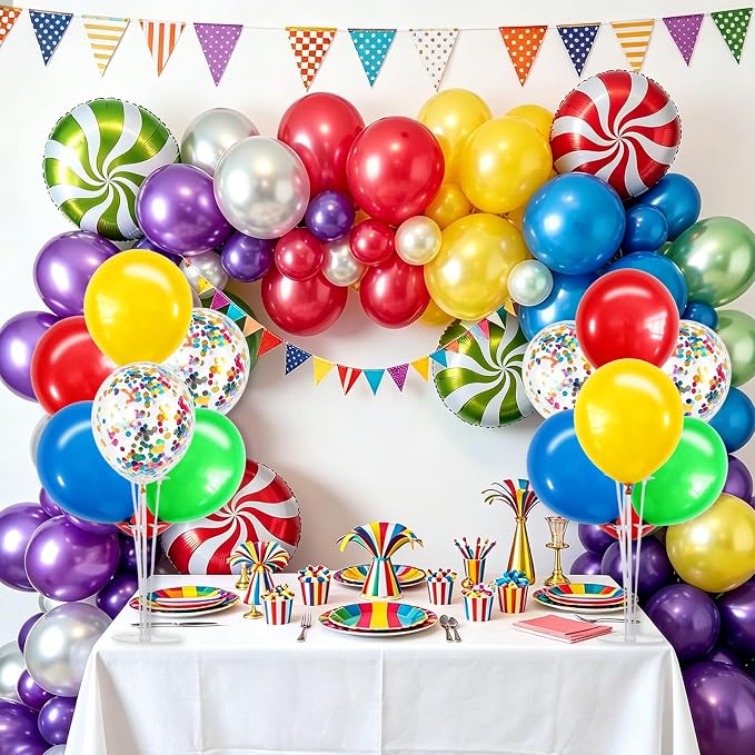 TONIFUL 4 Set Red Yellow Blue Green Balloon Centerpieces for Table,Balloon Stand Kit for Kid Party Decor,Birthday Decorations Anniversary Baby Shower Fiesta Mexican Party