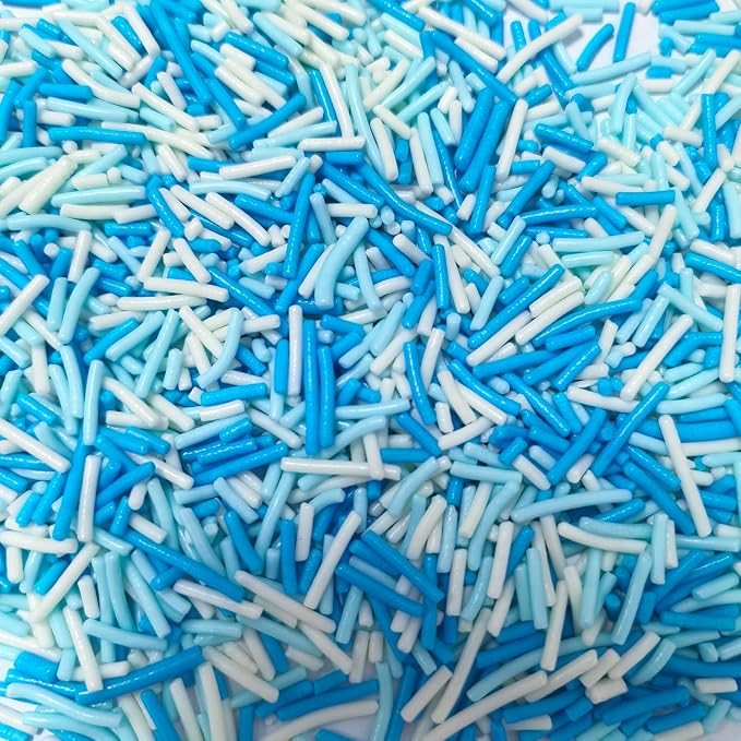 Senchanting Blue White Jimmies Sprinkles, Edible Frozen Themed Sprinkle Mix, Baby Shower Birthday Jimmy Sprinkles Toppers for Decorating Baking Cupcakes Cake Cookies Ice Creams Donuts Candy 100g/3.53oz