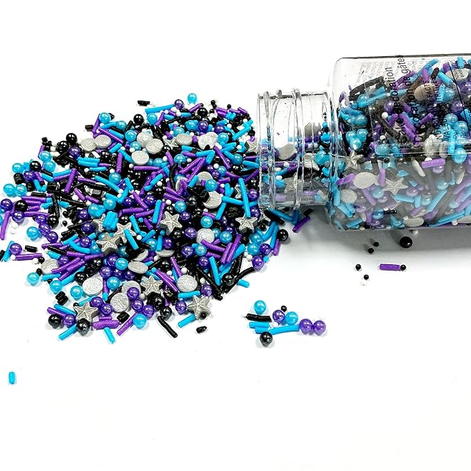 Edible Black Blue and Purple Silver Pearl Sprinkles 130g/4.5oz Black Series Sprinkles Candy Mix Jimmies for Cake Decorating Baking Ice Cream Cupcakes Wedding Party Valentines Christmas Supplies