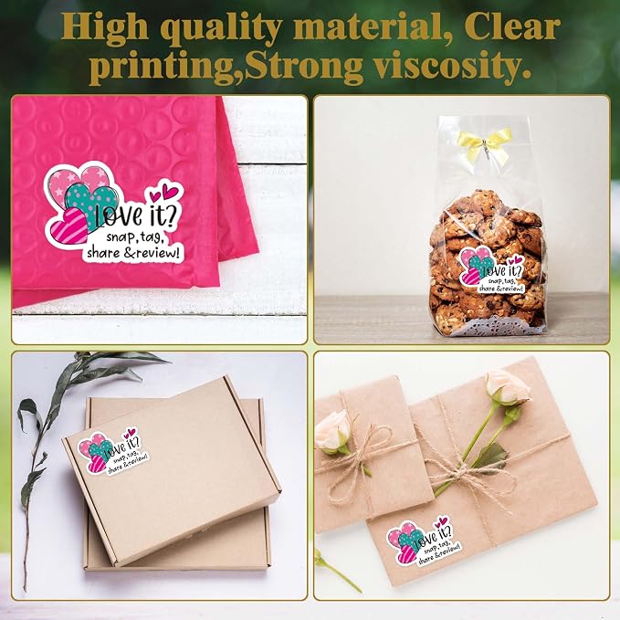 Love it Brag About it Stickers Roll, Snap Share Review, Handmade Boutique Packaging, Bracelet Business, Try Me - 500pcs
