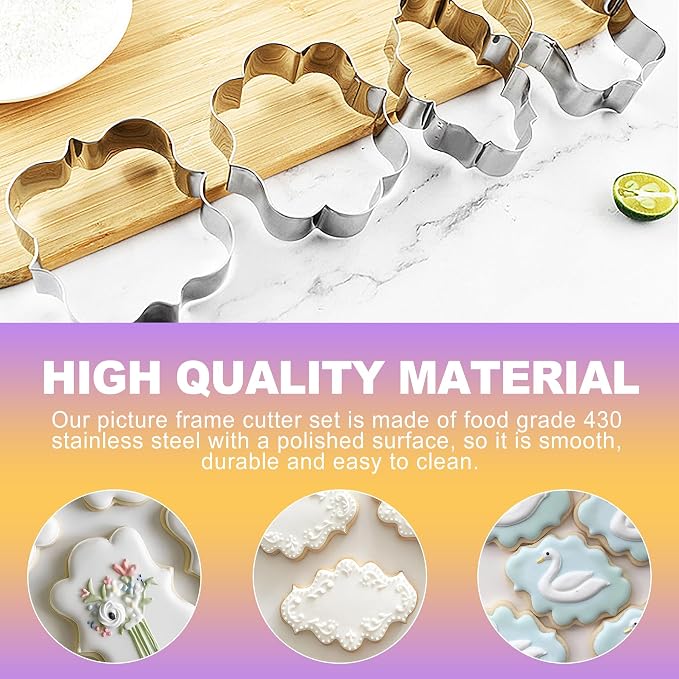 10 Pcs Plaque Frame Cookie Cutters Set Stainless Steel Geometric Shape Cutters for Sugar Cookies Fondant Biscuit Baking
