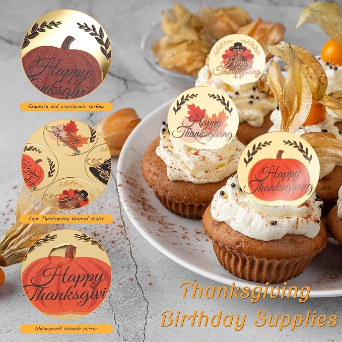 20 Pcs Happy Thanksgiving Cupcake Topper Acrylic Engraved Thanksgiving Cake Topper Pumpkin Themed Birthday Party Supplies Reusable Acrylic Decorations for Cakes Gift Boxes DIY Crafts