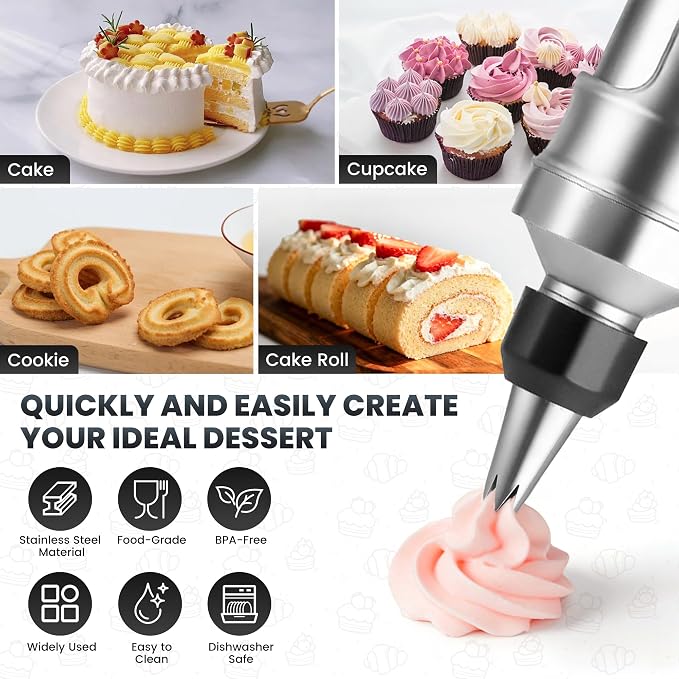 Dessert Decorating Syringe Set - Cupcake Icing Piping Kit, Cupcake Frosting Filling Injector with 6 Piping Icing Nozzles, 9 Silicone Cupcakes for Cake, Cupcakes, Cookie (18Pcs-Black)
