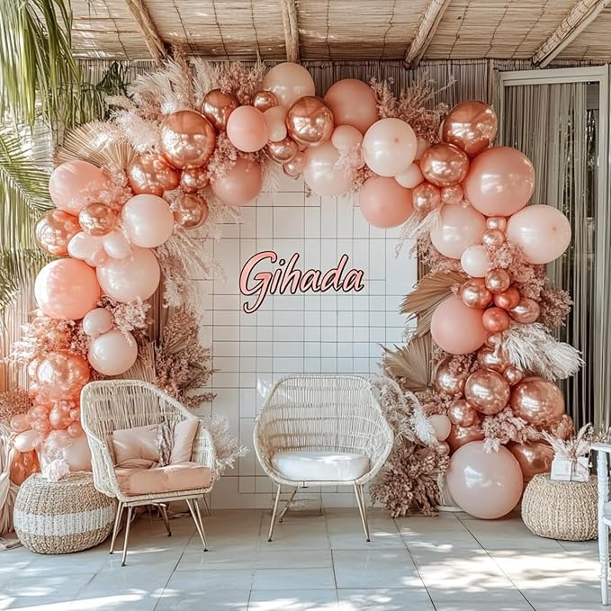 PartyWoo Nude and Gold Balloon Arch Kit 140pcs Different Sizes of 18 12 10 5 Inch Metallic Gold White Pink Rose Gold Confetti Balloons for Wedding Engagement Princess Girl Birthday Party Decorations