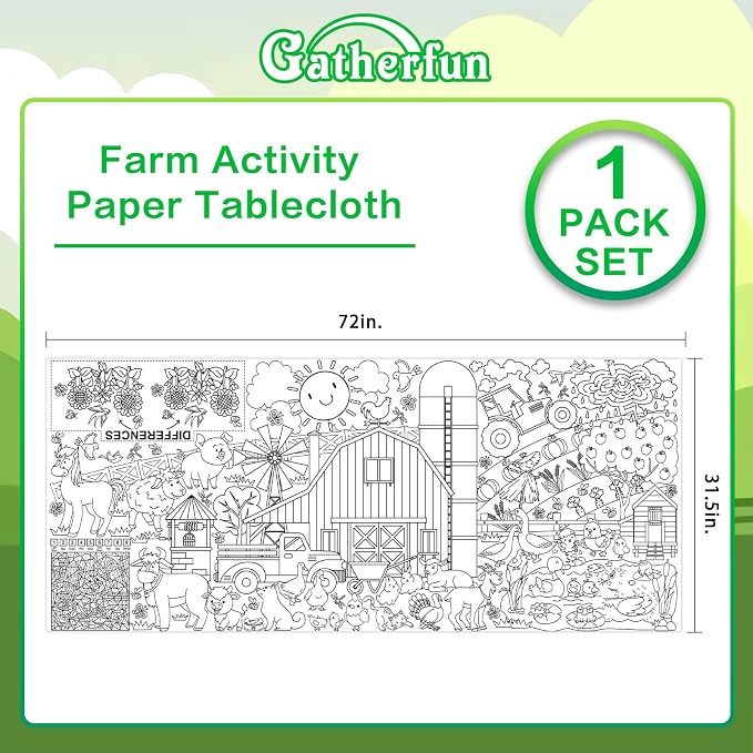 Gatherfun Farm Animal Party Giant Coloring Poster - 31.5X 72 Inches - Versatile Classroom Wall Décor & Birthday Activity - Farm Poster or Table Cover for School Parties and Special Events