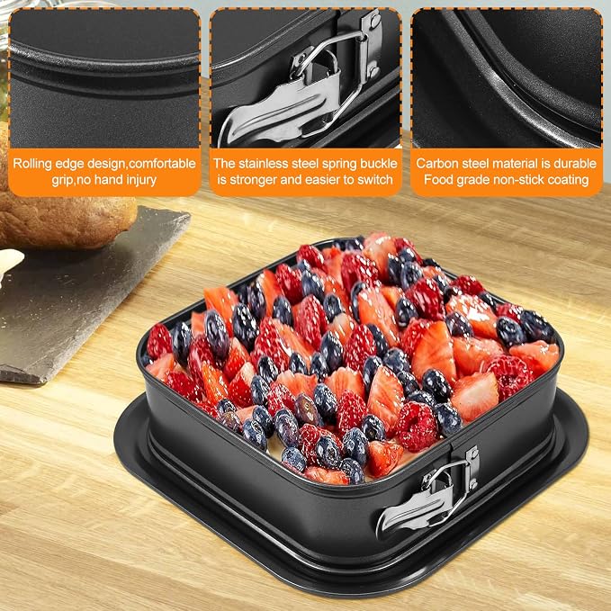 Springform baking Pan Square, 9.5 Inch Large Spring Form Cake Pan with Removable Bottom, Non-stick Cheesecake Cake Pan Bakeware for Home Kitchen DIY (Square)