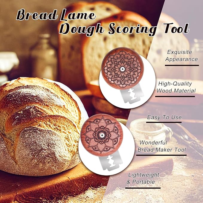 Windspeed 2+20 Pcs Wooden Bread Scoring Tool, Best Bread Lame Cutter for Sourdough, Fancy Bread Lame, Dough Scoring Tool with 10 Razor Blades and Felt Pouch