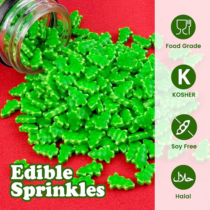 Edible Green Sprinkles, Green Tree Sugar Sprinkles for Cake Decorating, Cupcake Toppers, Cookies, Edible Baking Cake Decorations, Easter Party Holiday Supplies, 180g/6.35oz