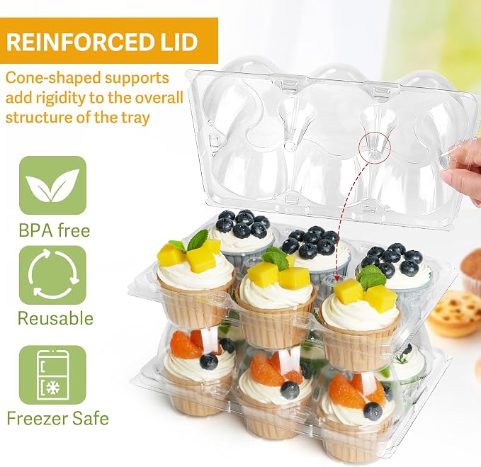 LotFancy (6 Count x 40 Sets) Cupcake Containers, Half Dozen Clear Cupcake Boxes, Thick Plastic Muffin Holders with Detachable Tall Dome Lid, Disposable Cupcake Carriers, BPA Free, Standard Size