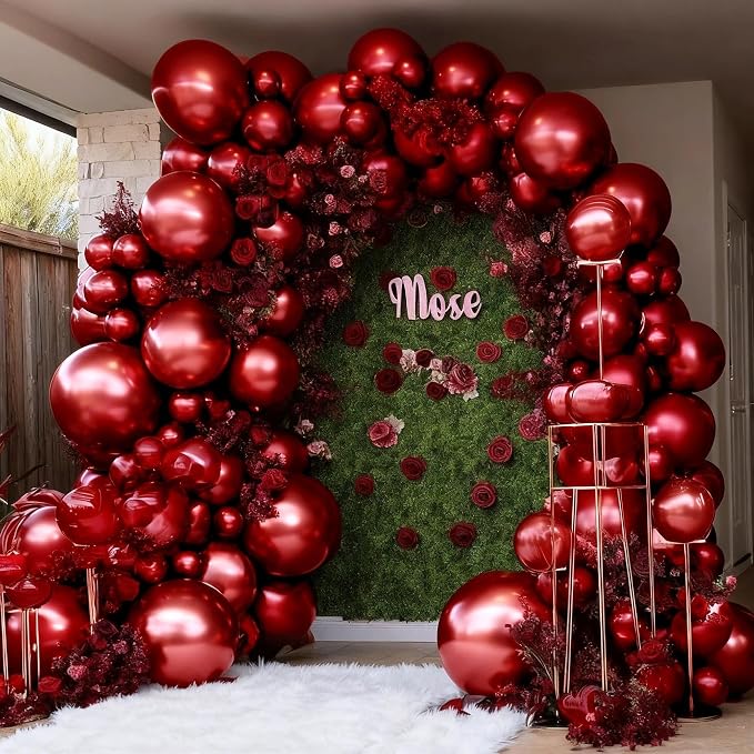 Burgundy Balloons Double Stuffed Wine Red Rose Red Balloon Arch Kit Maroon Garland Different Size For Wedding Birthday Baby Shower Anniversary Wine Party Decorations