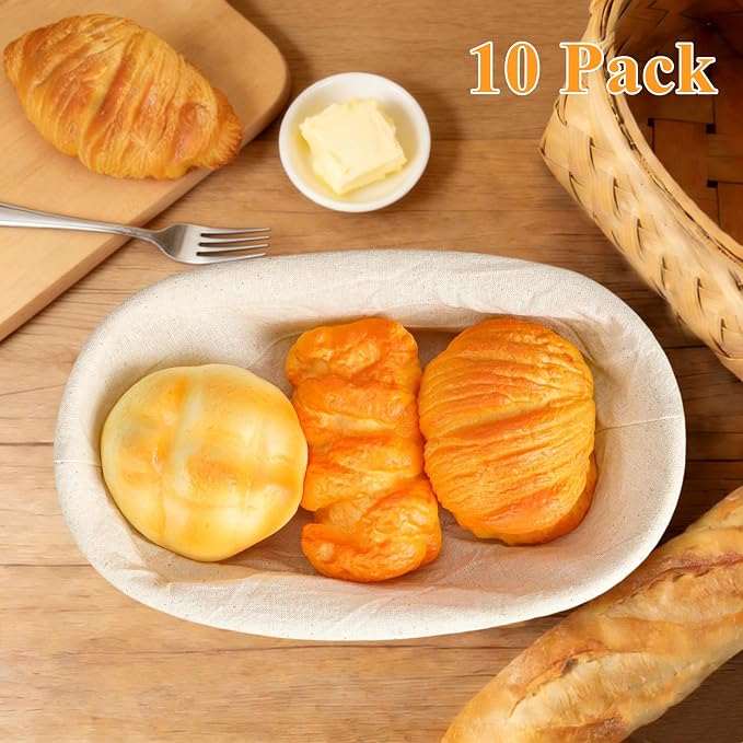 Nisorpa Oval Banneton Bread Proofing Basket Set of 10 Sourdough Banneton Basket Bread Baking Bowl Kit with Cloth Liners and Dough Scrapers for Home Bakery Bread Bakers 10 Inch