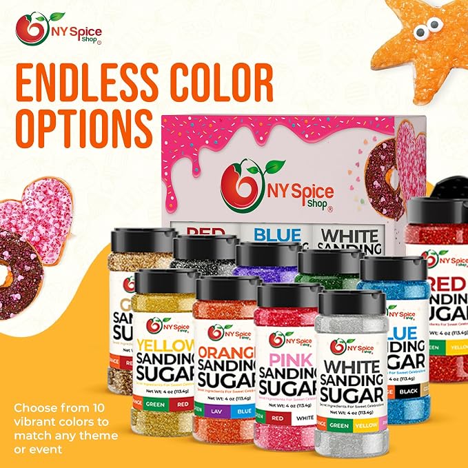 NY Spice Shop Orange Sanding Sugar - 4 Ounce Sweet Edible Sprinkles for Party Decoration, Cakes, Cupcakes, Cookies Toppings & Dessert Dishes - Colorful Sugar Sprinkles for Party Favors & Baking Treats