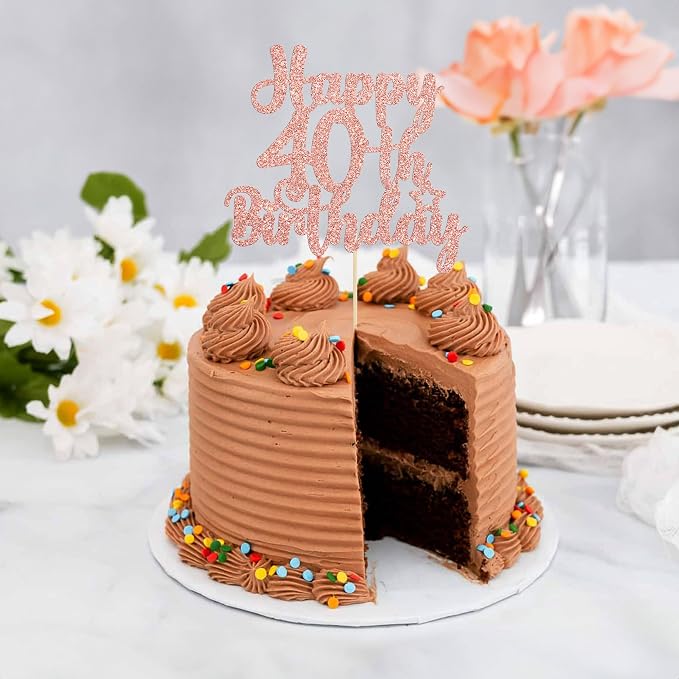 Gyufise 1Pc Happy 40th Birthday Cake Topper Glitter Cheers to 40 Years Old 40th Birthday Cake Pick for Celebrating 40th Birthday Anniversary Party Cake Decorations Supplies Rose Gold