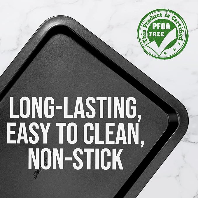Nutrichef Large Cookie Sheet, Nonstick Gray Silicone Coating, Easy Clean & Durable Baking Sheet, Commercial Grade Oven Pan, Stackable Tray Design, Dishwasher Safe, PFOA, PFOS, PTFE Free, 17" x 11.5"