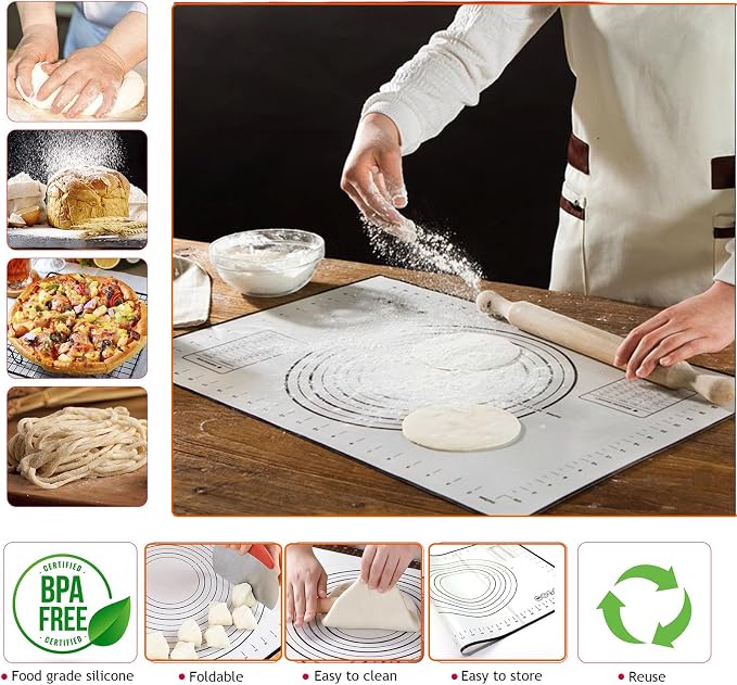 Adjustable Rolling Pin 19 Set and Silicone Baking Pastry Mat Set,Thickness Rings,Dough Roller & Steel Cutter& 6 Cookie Molds & Cake Molds for Baking Dough Stainless Steel Dough Roller, Pizza, Pie