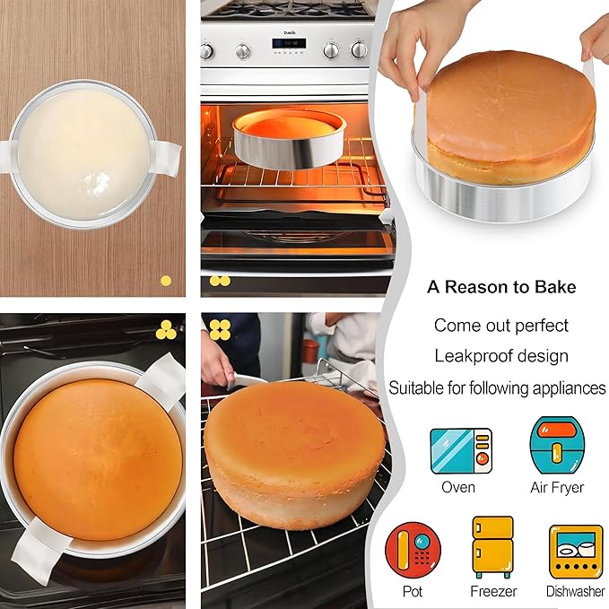 8 Inch Cake Pan Set of 2, Nonstick Stainless Steel Round Layer Cake Baking Pans with 100PCS Parchment Papers, Circle Cake Pan Tins for Birthday Christmas, Healthy & Dishwasher Safe & Easy Clean