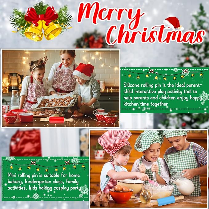 Thenshop 10 Pcs 9 Inch Mini Rolling Pins Kids with Wooden Handle, 5 Colors Silicone Non-stick Small Dough Roller for Kids, Home Kitchen Baking Supplies for Cookie Pastry Fondant Cake