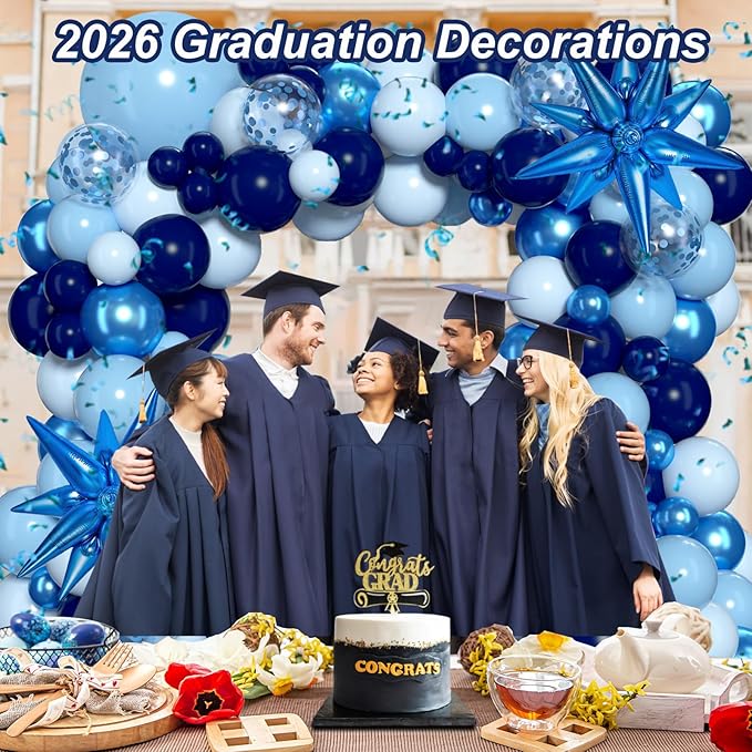 Blue Balloon Arch Kit Garland, Chrome Blue Light Navy Blue Confetti Balloons for Birthday Baby Shower 2026 Graduation Bridal Shower Wedding Anniversary Party Decorations
