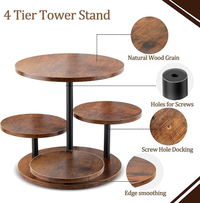 4 Tier Cupcake Tower Stand,360° Rotating Wood Cake Stand for 50 Cupcakes,Dessert Table Display Stands for Wedding Birthday Party Decoration Baby Shower Tea Party