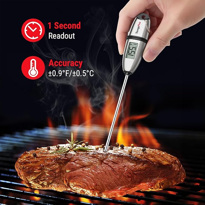 TempPro TP02S Digital Food Thermometer for Cooking Bread Baking Sourdough Liquids, Meat Thermometer Digital with Super Long Probe for Kitchen Candy Making Gift for Dad Husband (Previously ThermoPro)