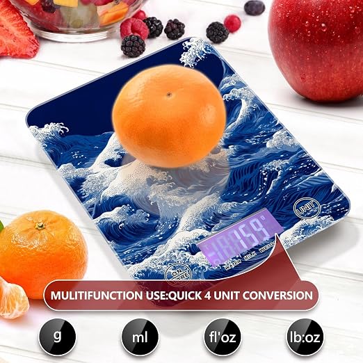 Food Scale Kitchen Scale Food Weight Scales Digital Weight Grams and Ounces Small Electronic Food Scale for Baking Cooking Japanese Deep Blue Sea Waves