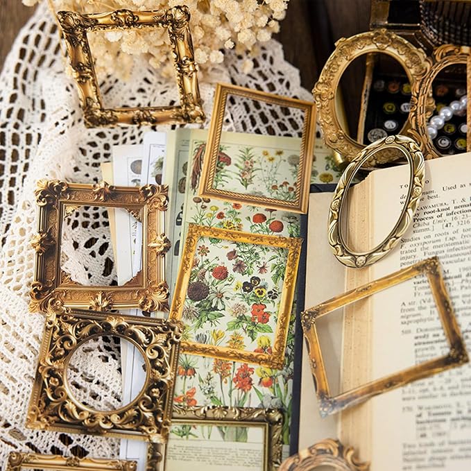 100 Pcs Vintage Frame Stickers Metallic | Scrapbooking Stickers for Journals, Planners, Junk Journals, Wedding Albums | Scrapbook Supplies & Decorations