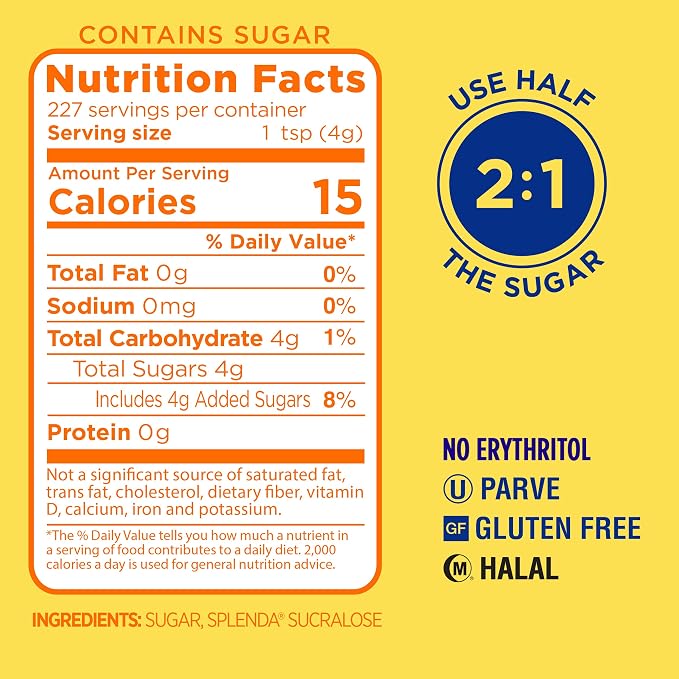 SPLENDA Low Calorie Sweetener for Baking Resealable Bag, Sugar Blend, 32 Ounce (Pack of 2)