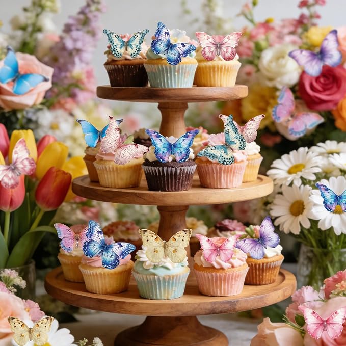 72PCS Edible Butterfly Cupcake Toppers Wafer Paper 3D Butterflies Cake Picks Mixed Color Cake Decorations for Spring Theme Baby Shower Wedding Kids Birthday Party Cake Decor Supplies