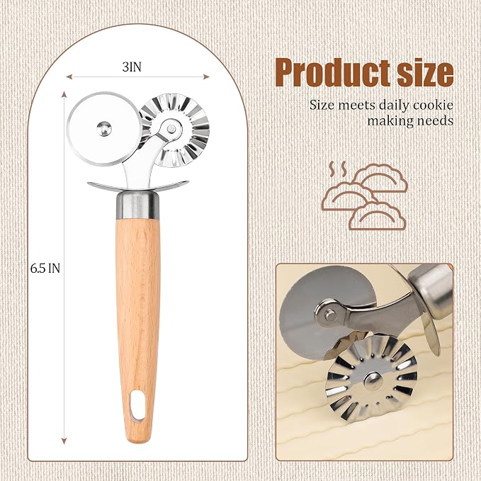 Pastry Cutter Double Wheel - Exquisite Wooden Handle, Perfect for Pasta, Pizza, Ravioli, Cookie -Cheese Slicers Enhance Your Culinary Artistry