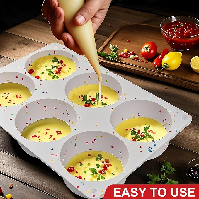Silicone Egg Bite Molds, 3 Pack Deep 3 Inch Round Molds for Egg Breakfast Sandwiches, Omelets, Dinner Rolls, Baking - White