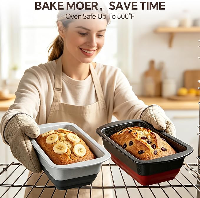 Bread Pans Set of 2, Nonstick 1 lb Loaf Pan With Pop Out Bottom | Banana Bread Pan With Silicone Bottom & Sturdy Metal Frame, Meatloaf And Pound Cake Pans, 8.5*4.5 IN, Silver & Gray
