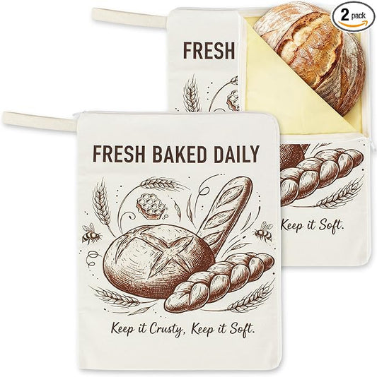 2 Pack Beeswax Sourdough Bread Bags, Reusable Storage Bags with L-Shaped Zipper, 13" x 16.7" Extra Large Bread Bags for Homemade Bread, Keep Fresh Longer