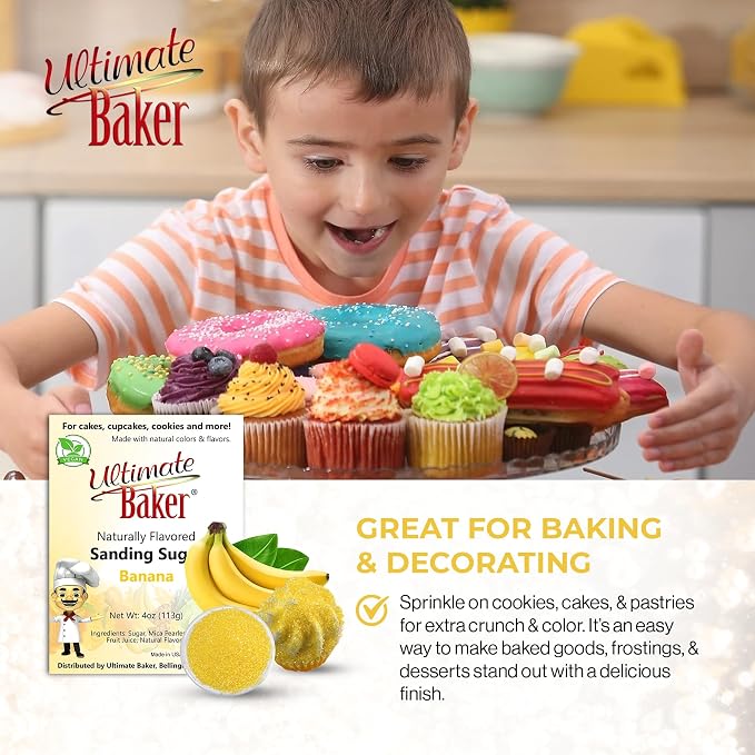 Ultimate Baker Flavored Sanding Sugar (1x4oz) - Burst of Flavor & Color for Cakes, Cookies & More, All-Natural, Perfect for Baking & Decorating or as a Flavored Coffee Sugar (Banana)