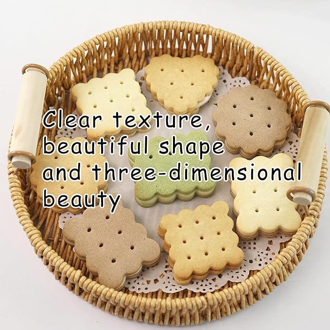 8 Pcs 3D Mini Classic Raised Design Cookie Stamps Triangle Circle Embossed Cookie Cutter Set for DIY Biscuit Sugar Cracker Shortbread Fondant Cakes Cupcake Toppers Party Treats Baking Crafts