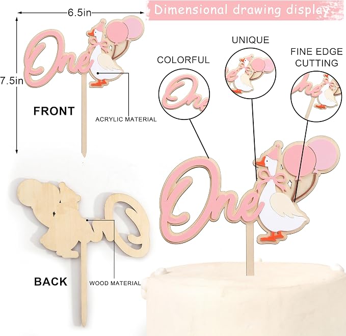 One Silly Goose 1st Birthday Cake Topper - Silly Goose First Birthday Decorations,Baby Girl 1st Party Decor (pink)